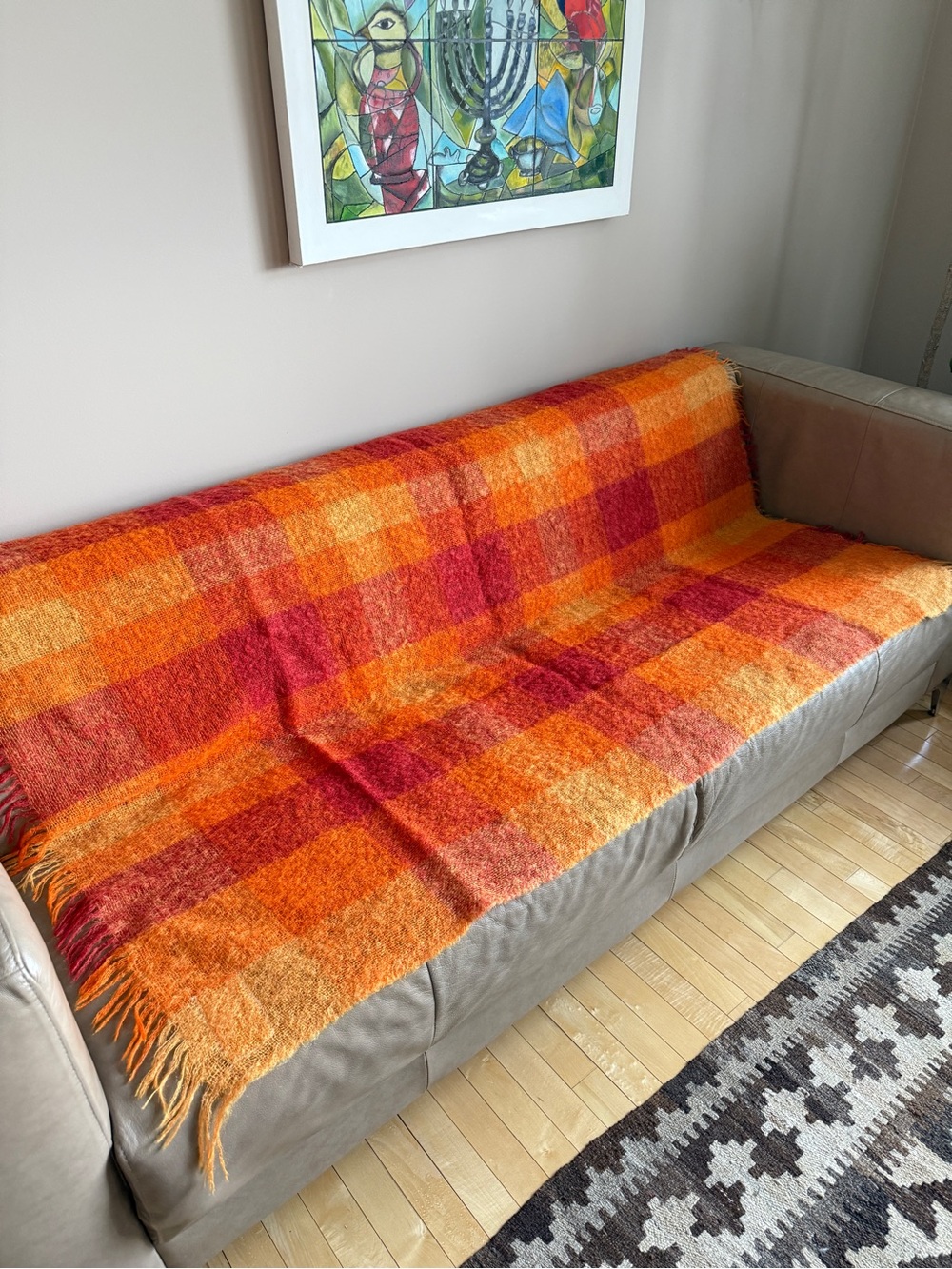 Vintage Waratah Mohair Throw Orange Plaid Australian Boho Mid Century Sunset